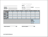 Weekly Timesheet (vertical orientation) with overtime calculation & breaktime column, 3 work periods