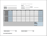 Biweekly Timesheet (horizontal orientation) with overtime calculation, 3 work periods
