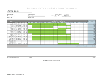 1-Hour Timesheet Semi-Monthly With Visual