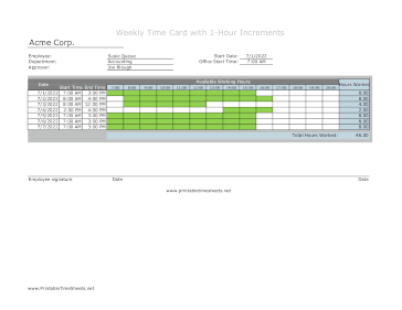 1-Hour Timesheet Weekly With Visual