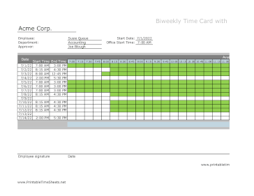 15-Minute Timesheet Biweekly With Visual