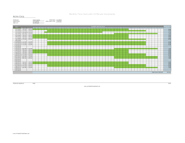 15-Minute Timesheet Monthly With Visual