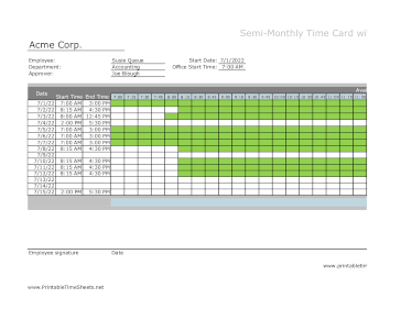 15-Minute Timesheet Semi-Monthly With Visual