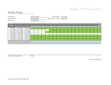 15-Minute Timesheet Weekly With Visual