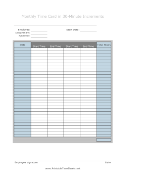 30-Minute Time Card Monthly