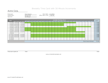 30-Minute Timesheet Biweekly With Visual