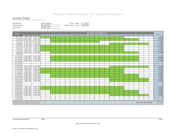 30-Minute Timesheet Monthly With Visual