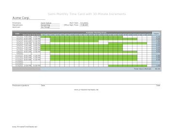 30-Minute Timesheet Semi-Monthly With Visual