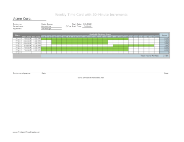 30-Minute Timesheet Weekly With Visual