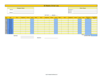 Bi-Weekly Driver Time Sheet 3 Trips