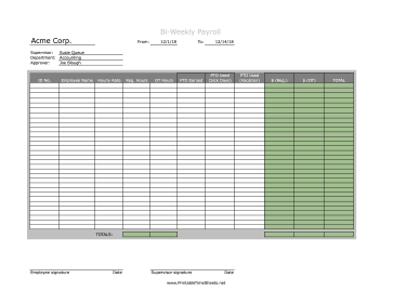 Bi-Weekly Payroll Sheet