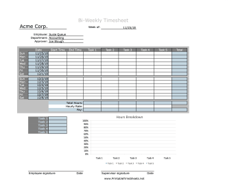 Bi-Weekly Timesheet With Chart By Task