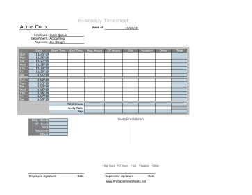 Bi-Weekly Timesheet With Pie Chart