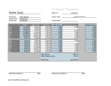 Biweekly Billable Hours