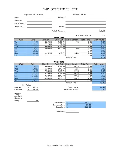 Biweekly Quarter Hours Rounded Up