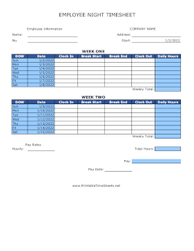 Biweekly Time Sheet With Break Night Shift