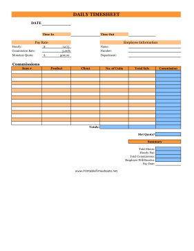 Daily Commissions Timesheet Monetary Quota