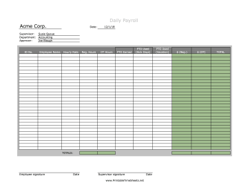 Daily Payroll Sheet