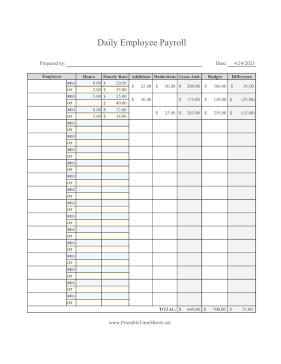 Daily Payroll With Budget