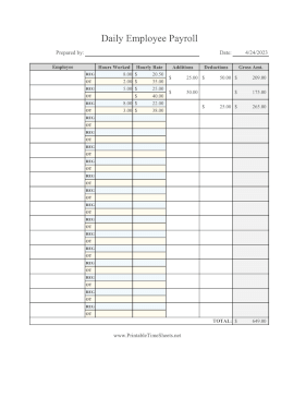 Daily Payroll With Overtime