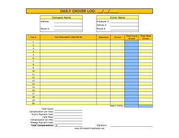 Driver Time Sheet with Mileage