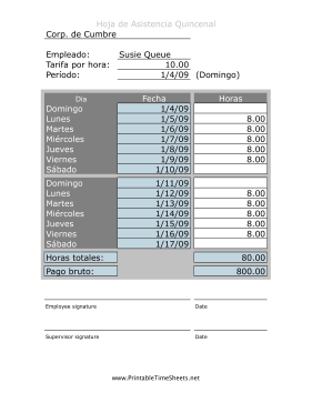 Hoja De Asistencia Quincenal