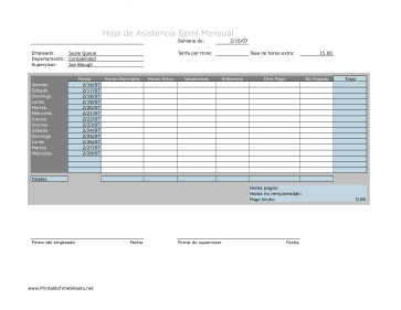 Hoja De Asistencia Semi Mensual