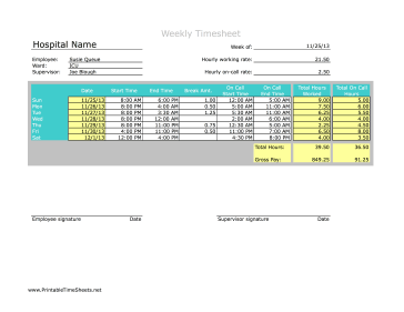 Hospital Staff with On-Call Hours