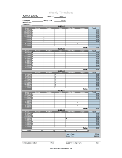 Hourly Timesheet Weekly