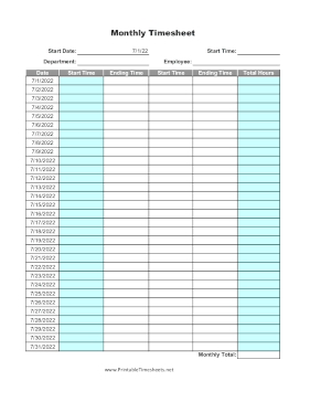 Monthly Automatic Start Two Time Periods