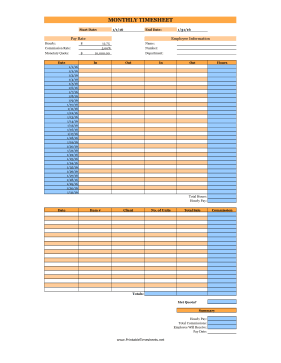 Monthly Commissions Timesheet Monetary Quota