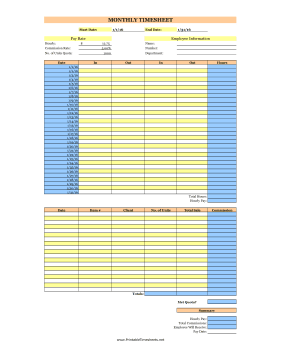 Monthly Commissions Timesheet Product Unit Quota