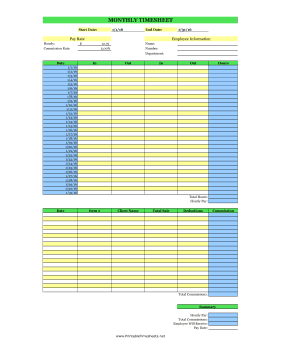 Monthly Commissions Timesheet With Deductions