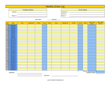 Monthly Driver Time Sheet 2 Trips