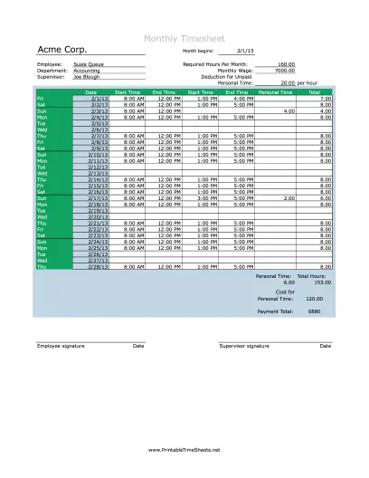 Monthly Exempt Employee with Deductions