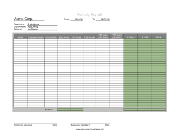 Monthly Payroll Sheet