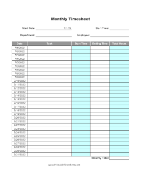 Monthly Tasks Automatic Start Times