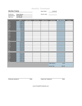 Monthly Timesheet With Approvals