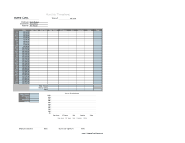 Monthly Timesheet With Bar Graph