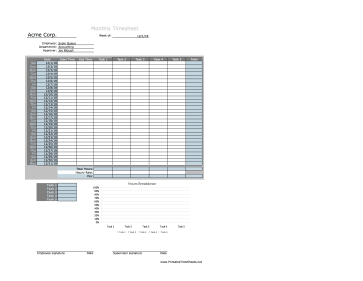 Monthly Timesheet With Chart By Task