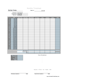 Monthly Timesheet With Pie Chart