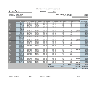 Monthly Timesheet with Mileage