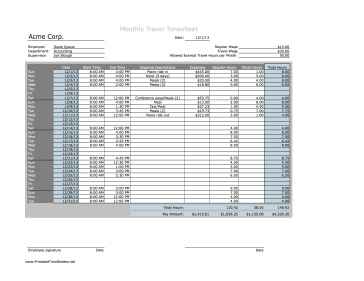 Monthly Travel with Expenses