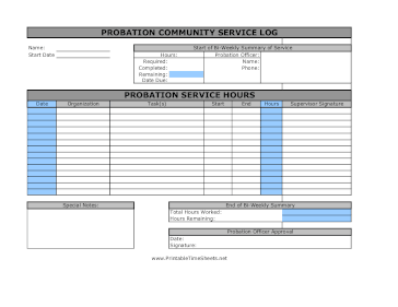 Probation Community Service Log Bi-Weekly