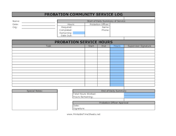 Probation Community Service Log Daily