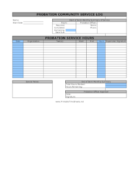 Probation Community Service Log Semi-Monthly