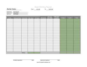 Semi-Monthly Payroll Sheet