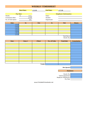 Weekly Commissions Timesheet Product Unit Quota