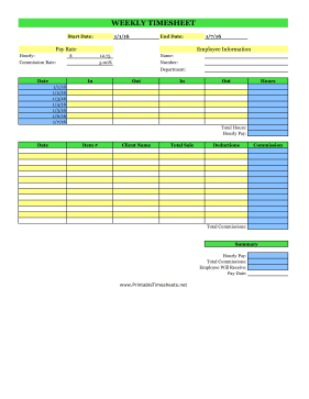 Weekly Commissions Timesheet With Deductions