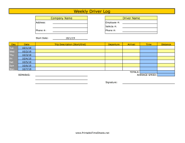 Weekly Driver Time Sheet 1 Trip